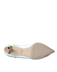 Dolce & Gabbana White Leather Roses Crystal Bellucci Pumps Shoes