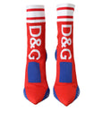 Dolce & Gabbana Red Blue Stretch Sock Style Ankle Boots Logo Shoes
