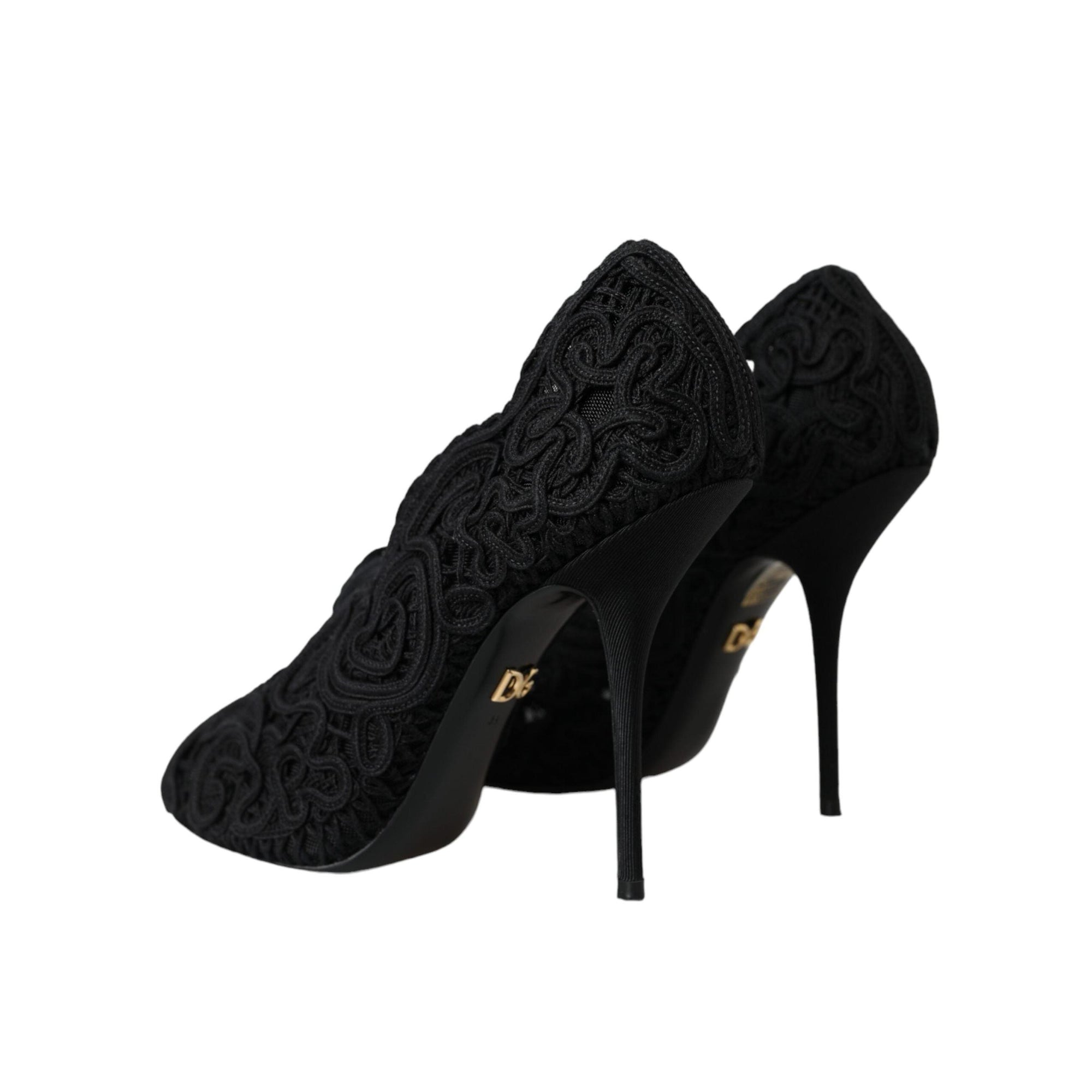 Dolce & Gabbana Black Cordonetto Ricamo Pump Open Toe Shoes
