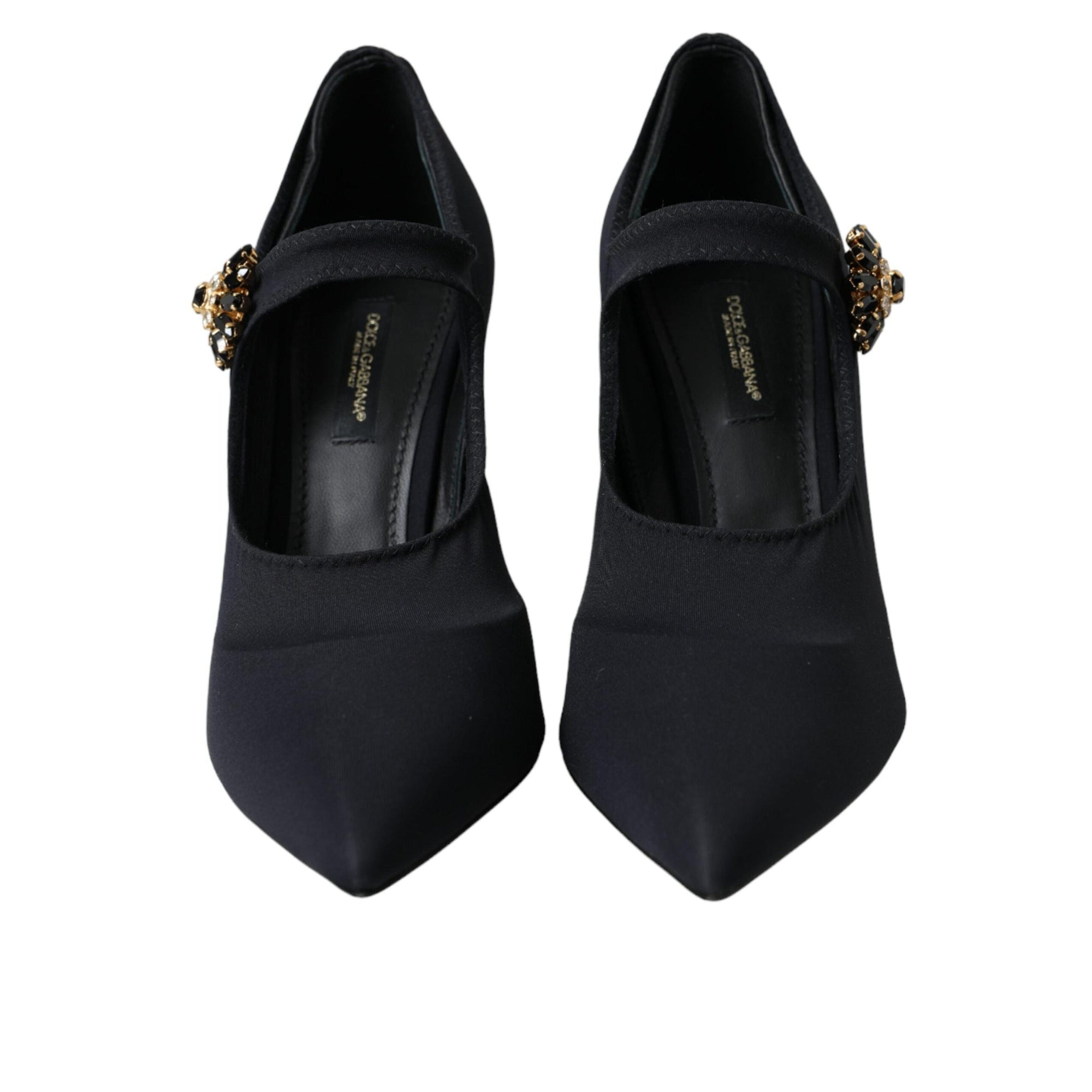 Dolce & Gabbana Black Mary Jane Jersey Crystal Pumps Shoes