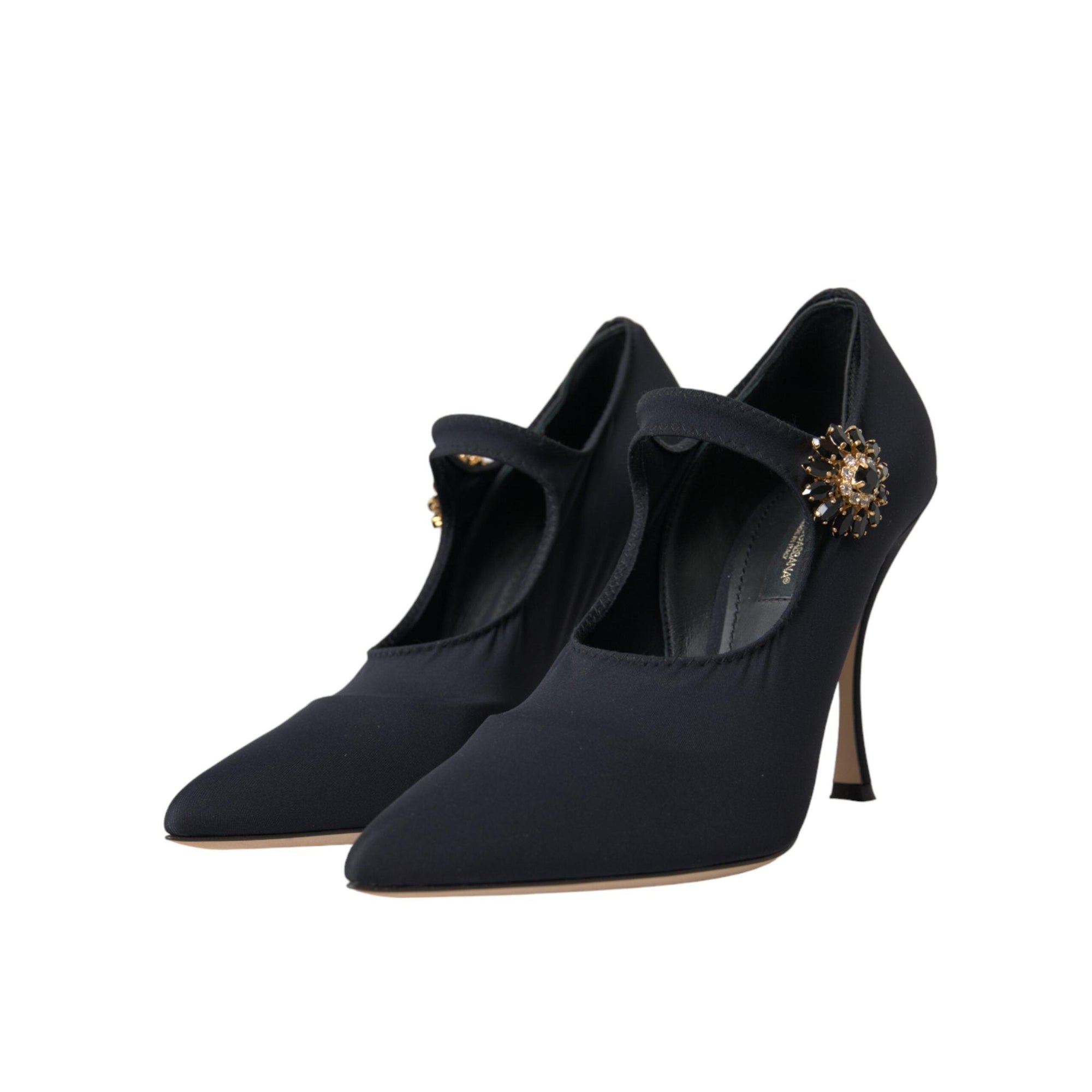 Dolce & Gabbana Black Mary Jane Jersey Crystal Pumps Shoes