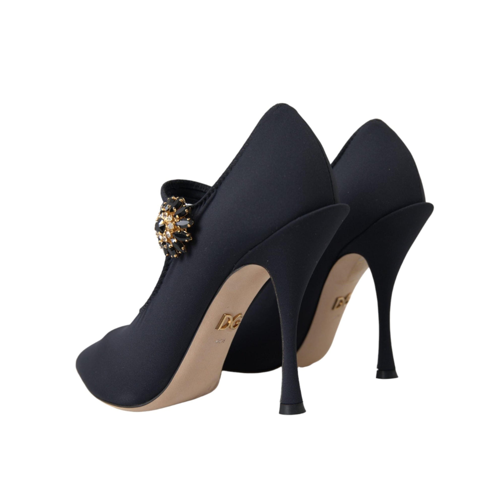 Dolce & Gabbana Black Mary Jane Jersey Crystal Pumps Shoes