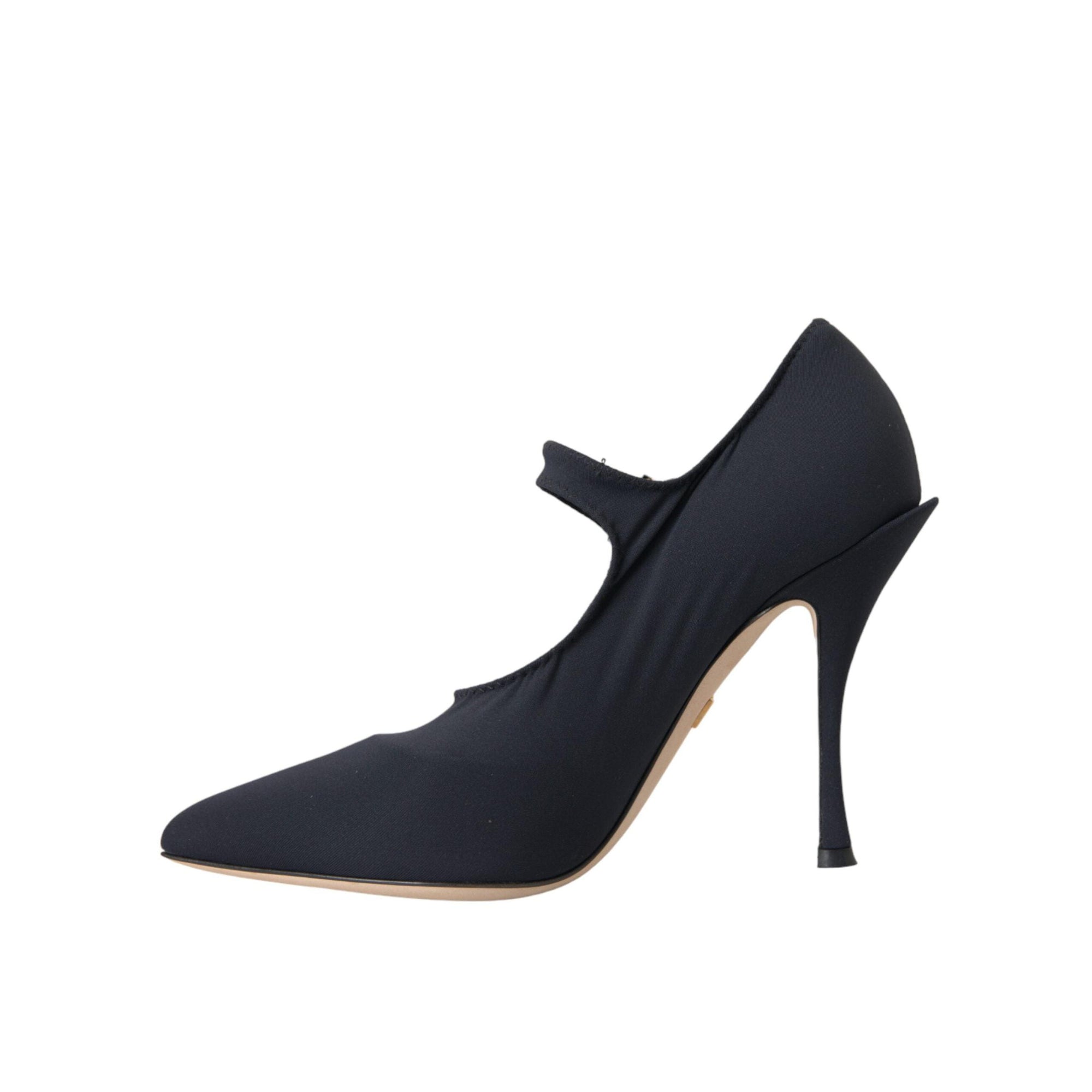Dolce & Gabbana Black Mary Jane Jersey Crystal Pumps Shoes