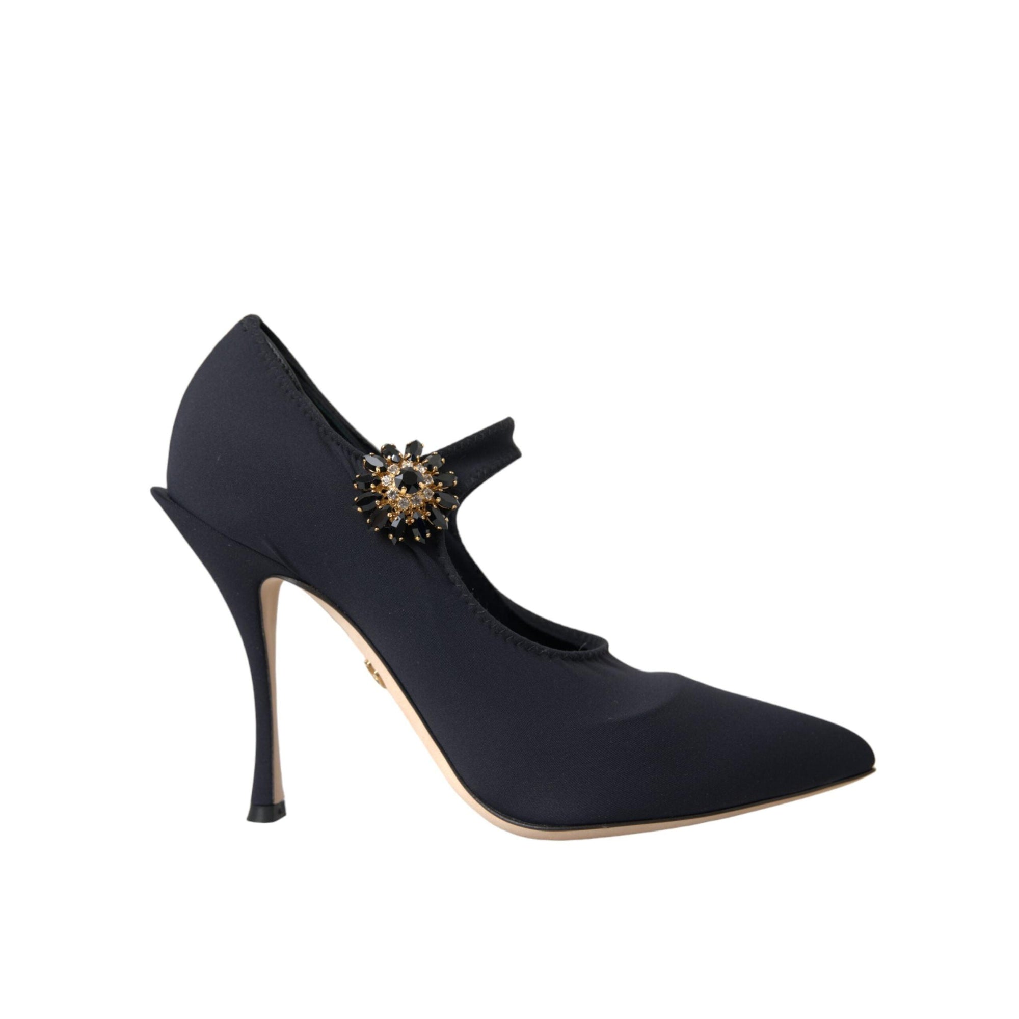 Dolce & Gabbana Black Mary Jane Jersey Crystal Pumps Shoes