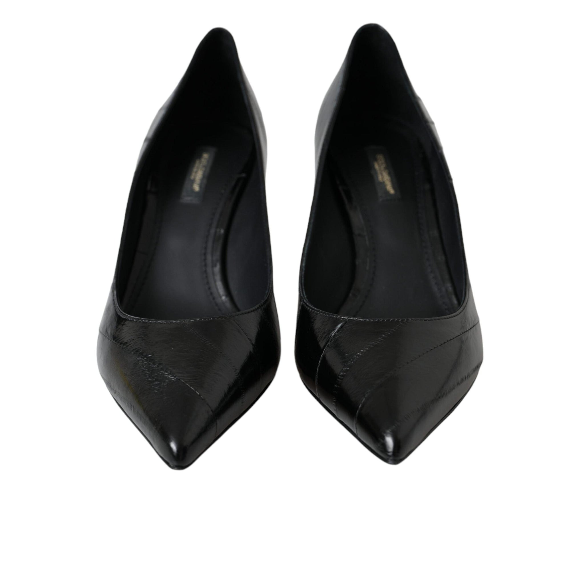 Dolce & Gabbana Black Eel Leather Kitten Heels Pumps Shoes