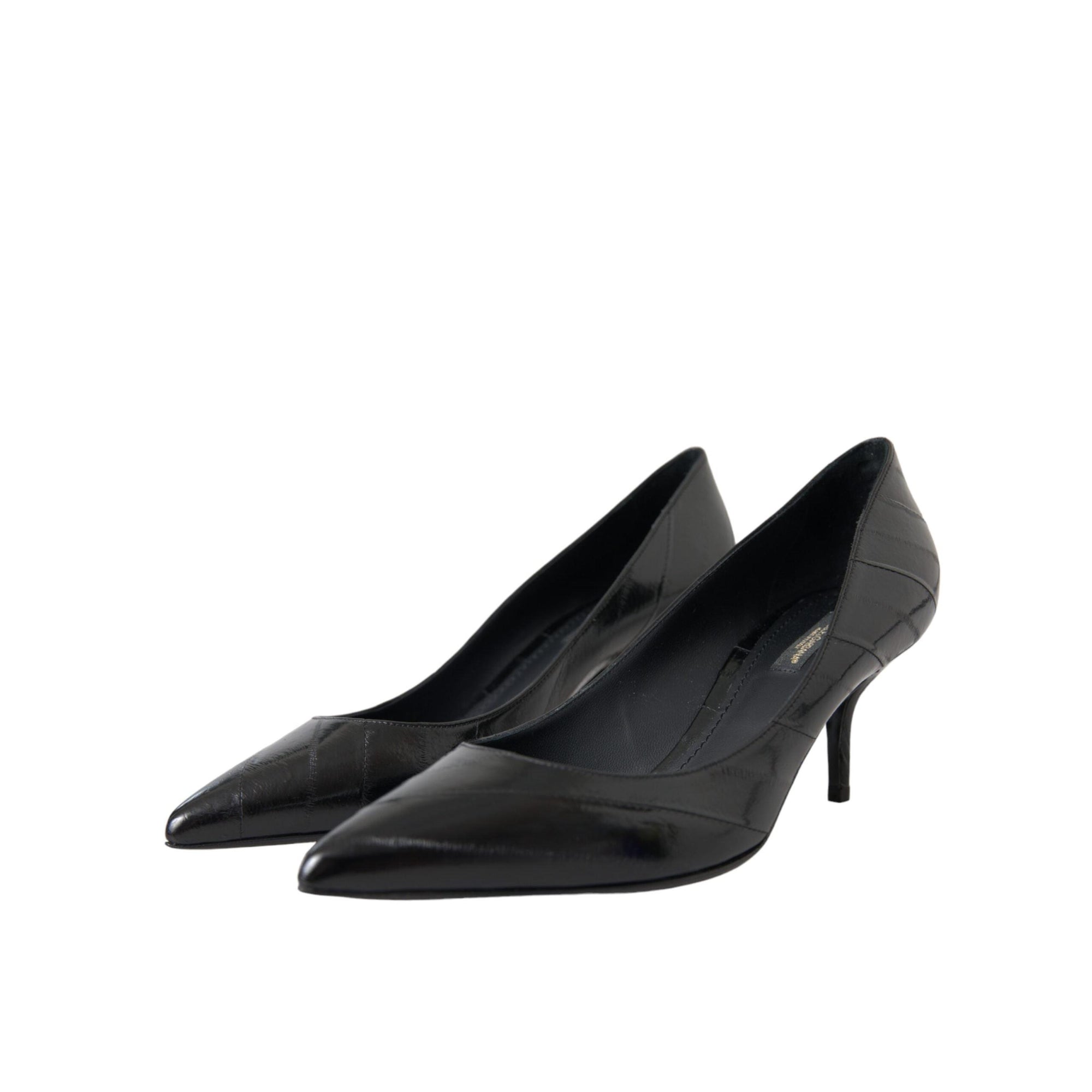 Dolce & Gabbana Black Eel Leather Kitten Heels Pumps Shoes