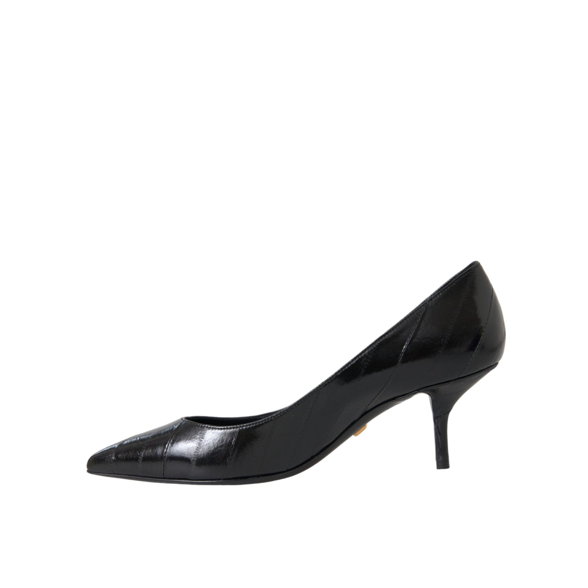 Dolce & Gabbana Black Eel Leather Kitten Heels Pumps Shoes