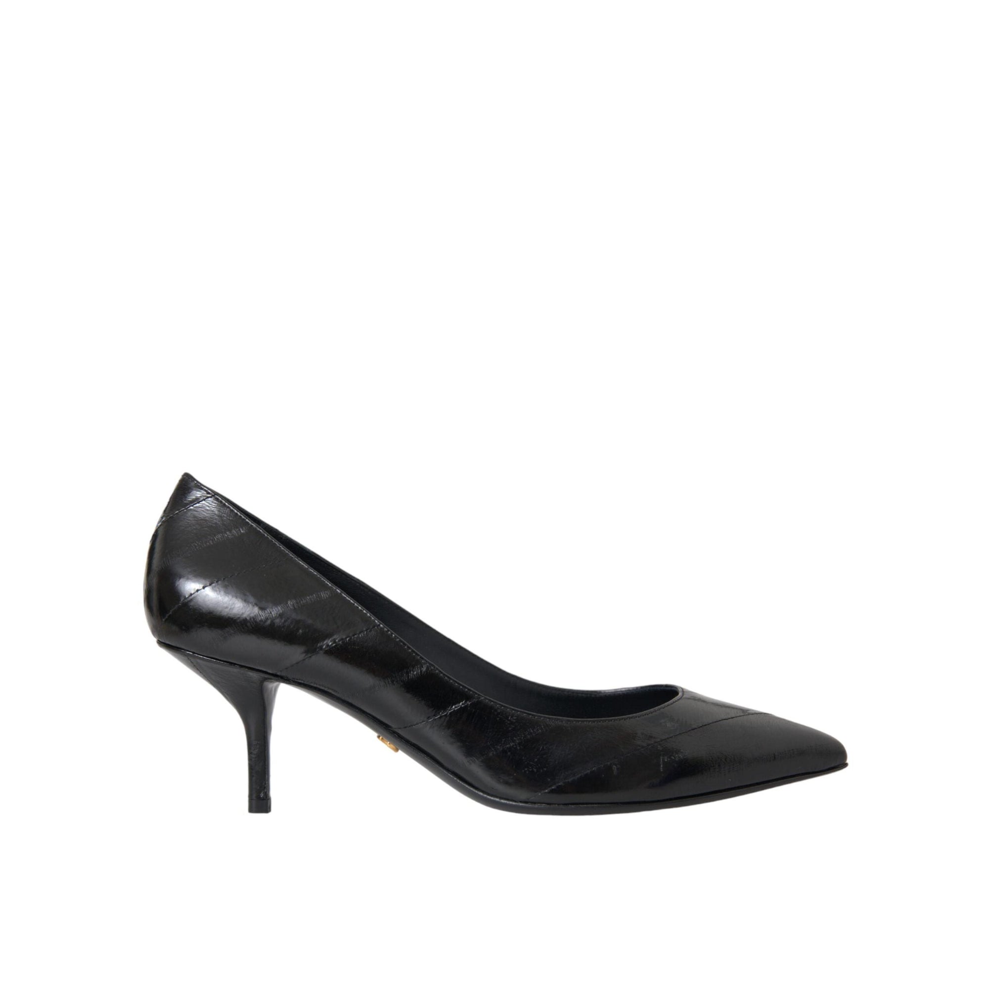 Dolce & Gabbana Black Eel Leather Kitten Heels Pumps Shoes