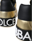 Dolce & Gabbana Gold Portofino Calf Leather Sneakers Women Shoes
