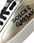 Dolce & Gabbana Gold Portofino Calf Leather Sneakers Women Shoes