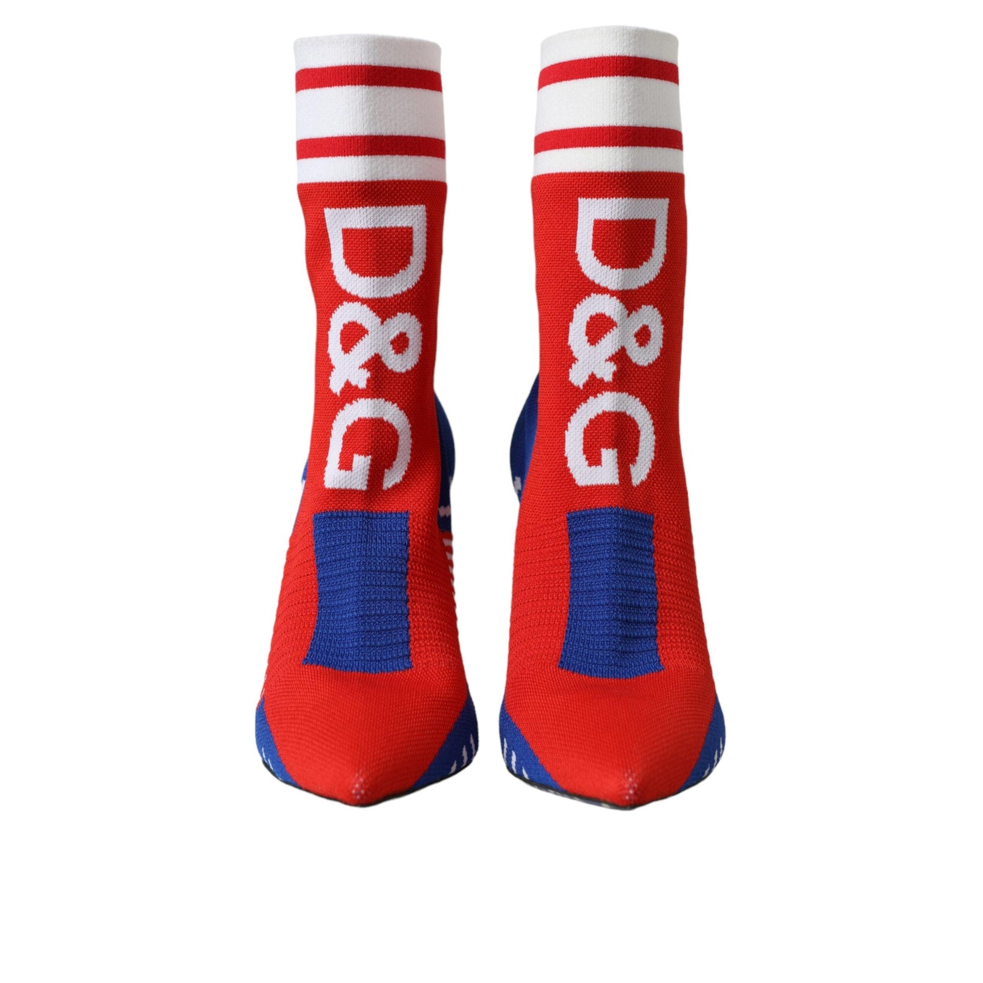 Dolce & Gabbana Red Blue Stretch Sock Style Short Boots Logo Shoes
