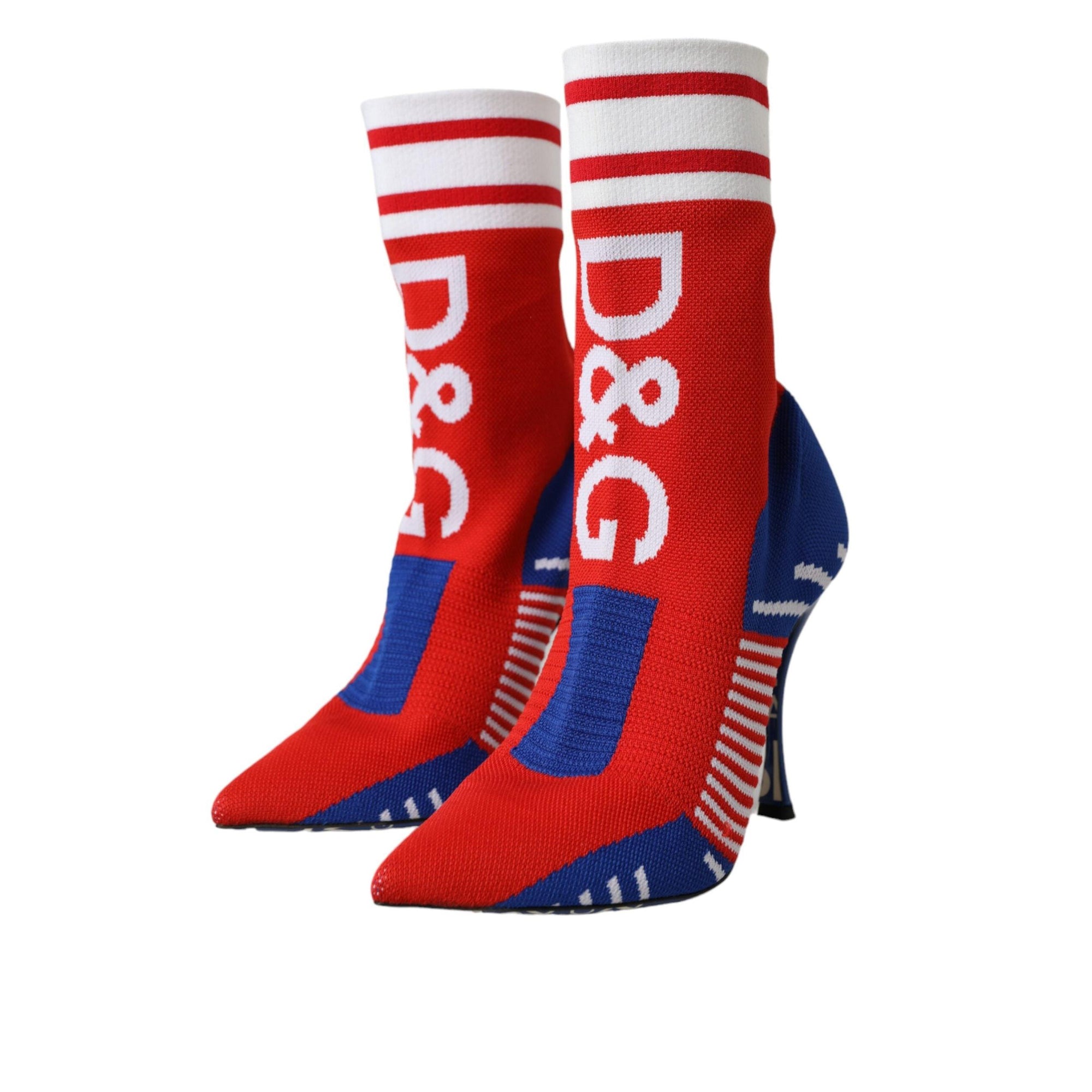 Dolce & Gabbana Red Blue Stretch Sock Style Short Boots Logo Shoes