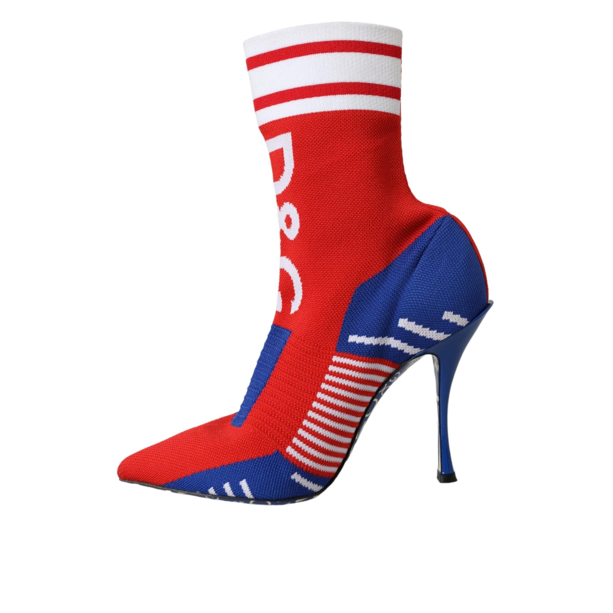 Dolce & Gabbana Red Blue Stretch Sock Style Short Boots Logo Shoes