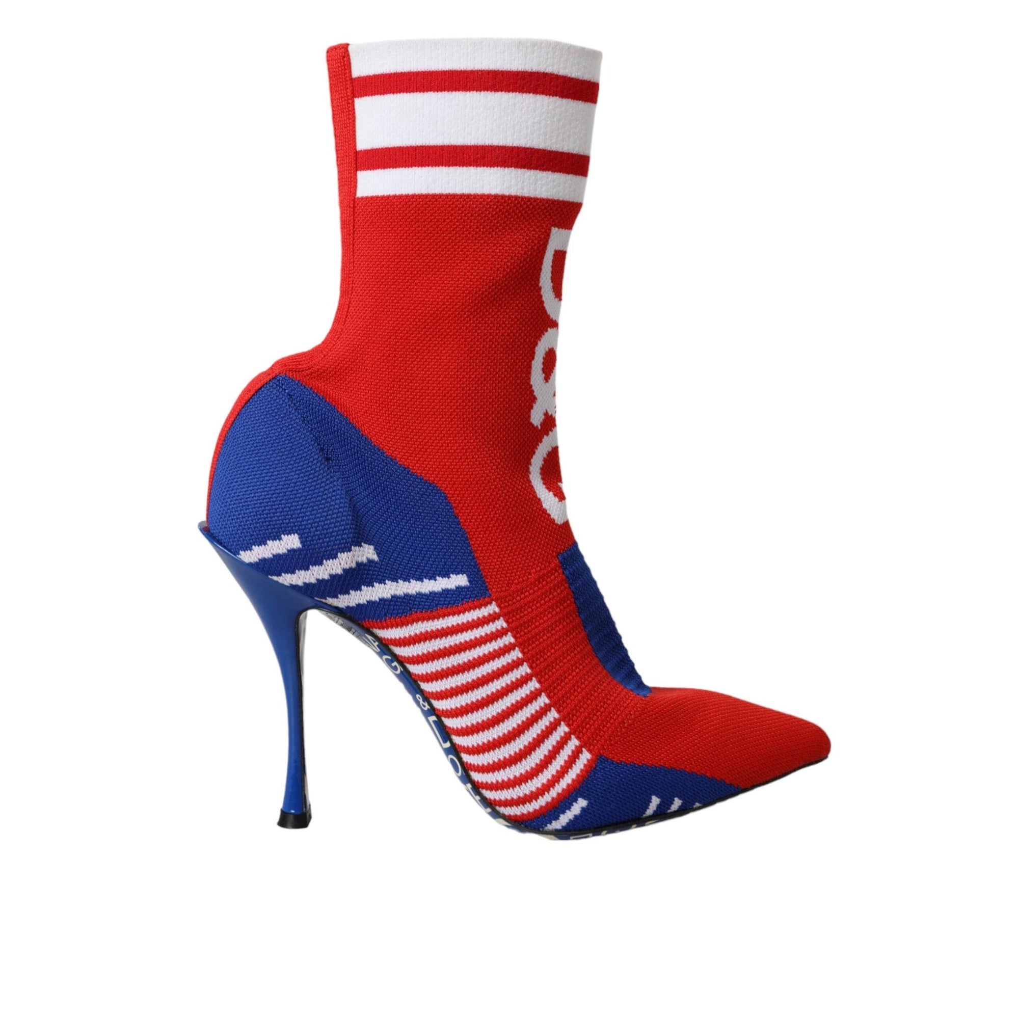 Dolce & Gabbana Red Blue Stretch Sock Style Short Boots Logo Shoes