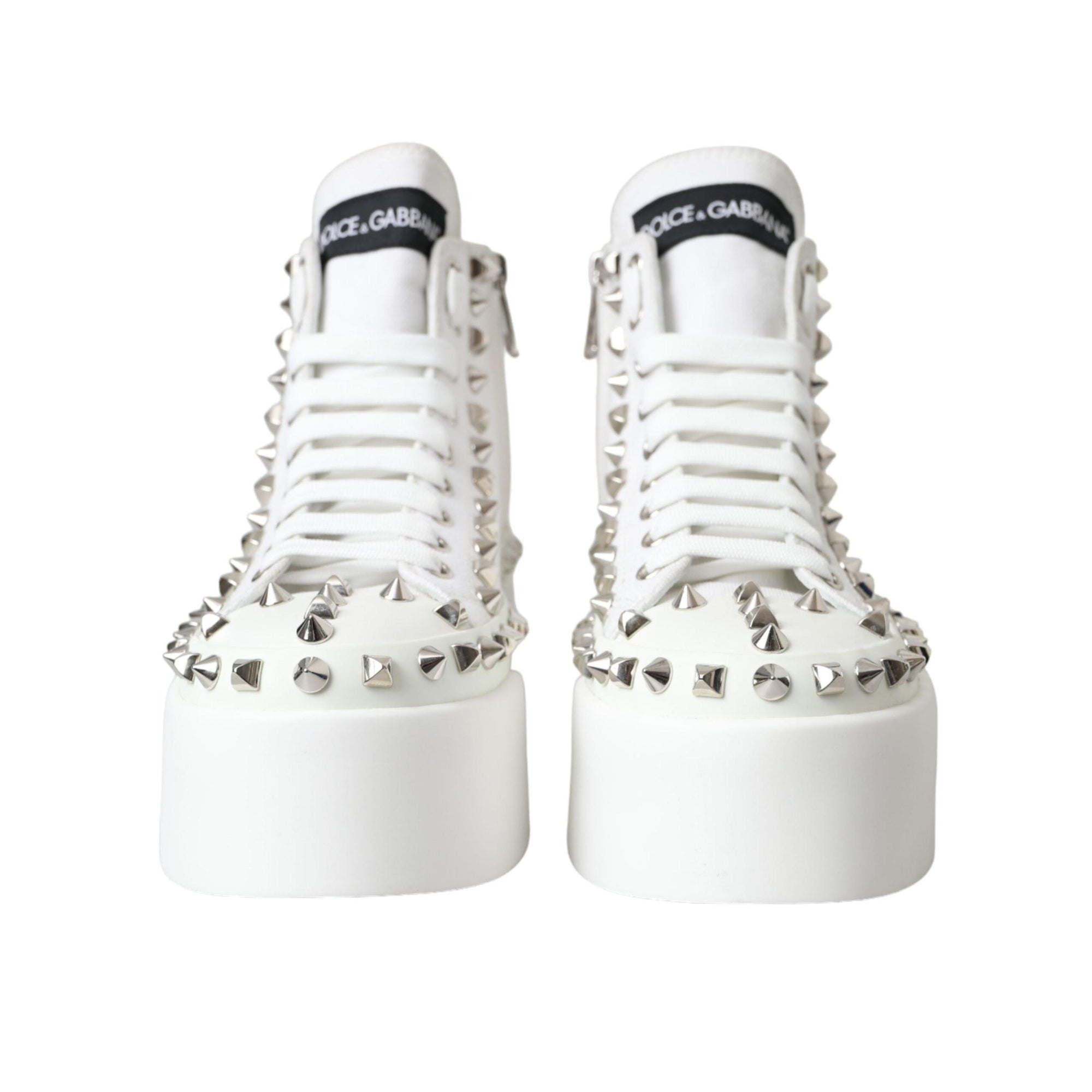 Dolce & Gabbana White Canvas Studded Sneakers Boots Shoes