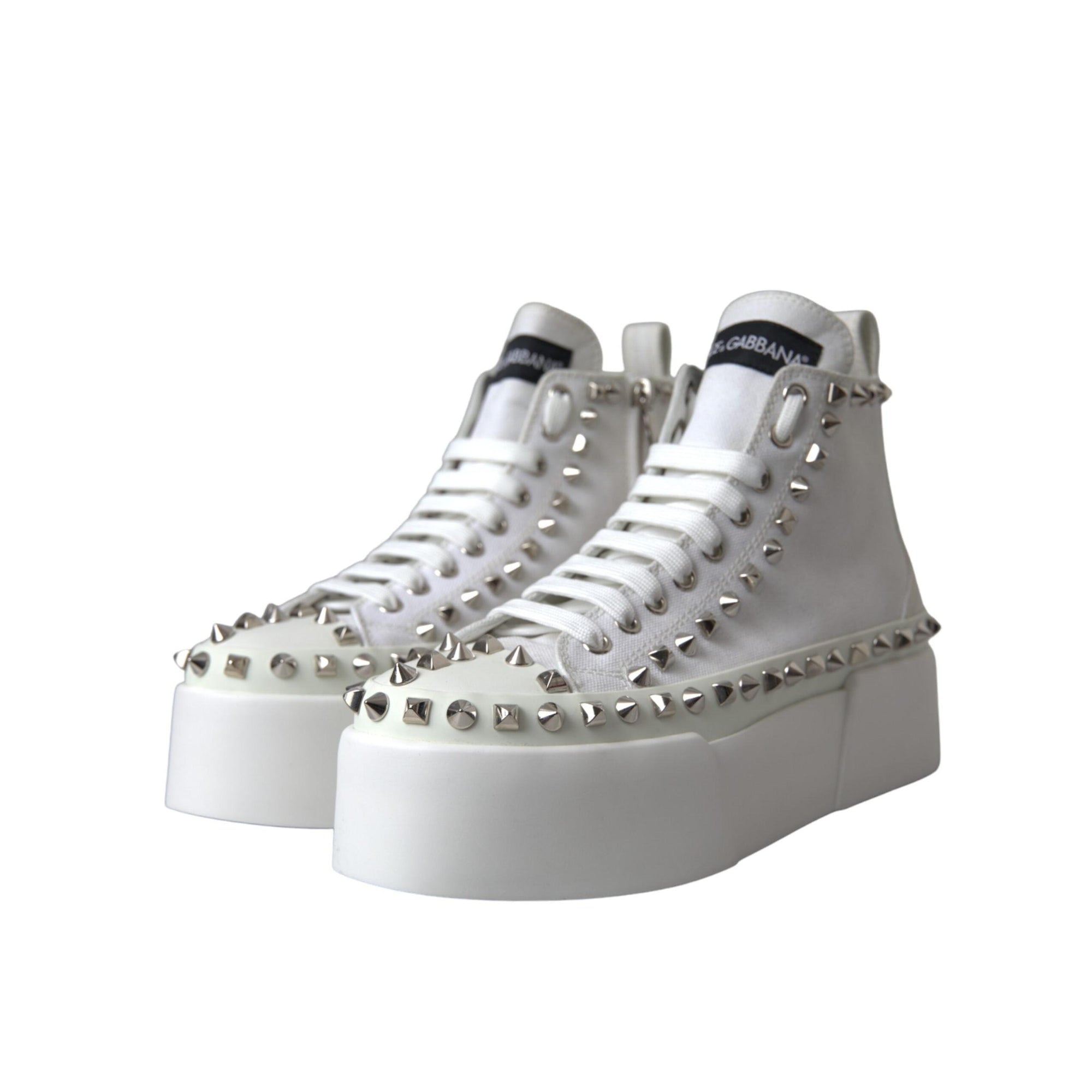 Dolce & Gabbana White Canvas Studded Sneakers Boots Shoes