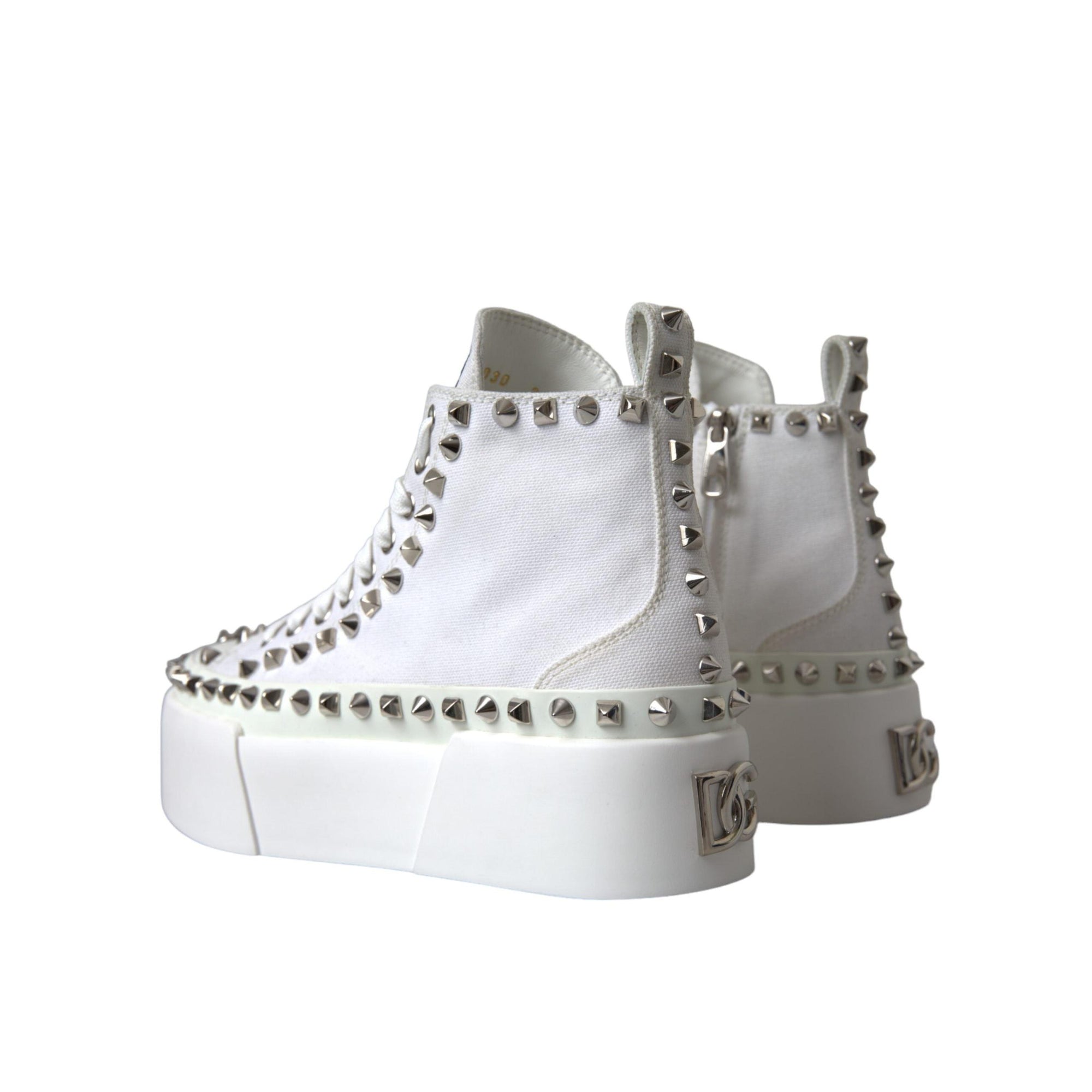 Dolce & Gabbana White Canvas Studded Sneakers Boots Shoes