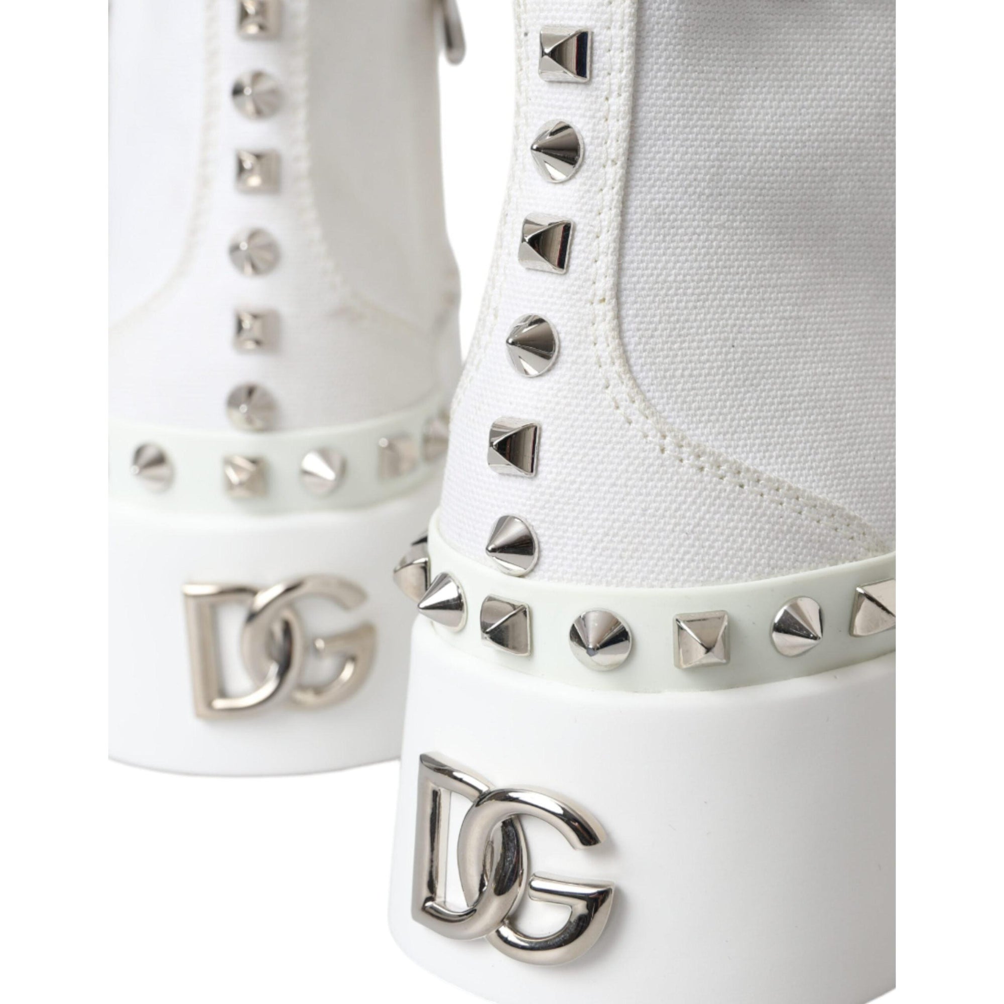 Dolce & Gabbana White Canvas Studded Sneakers Boots Shoes