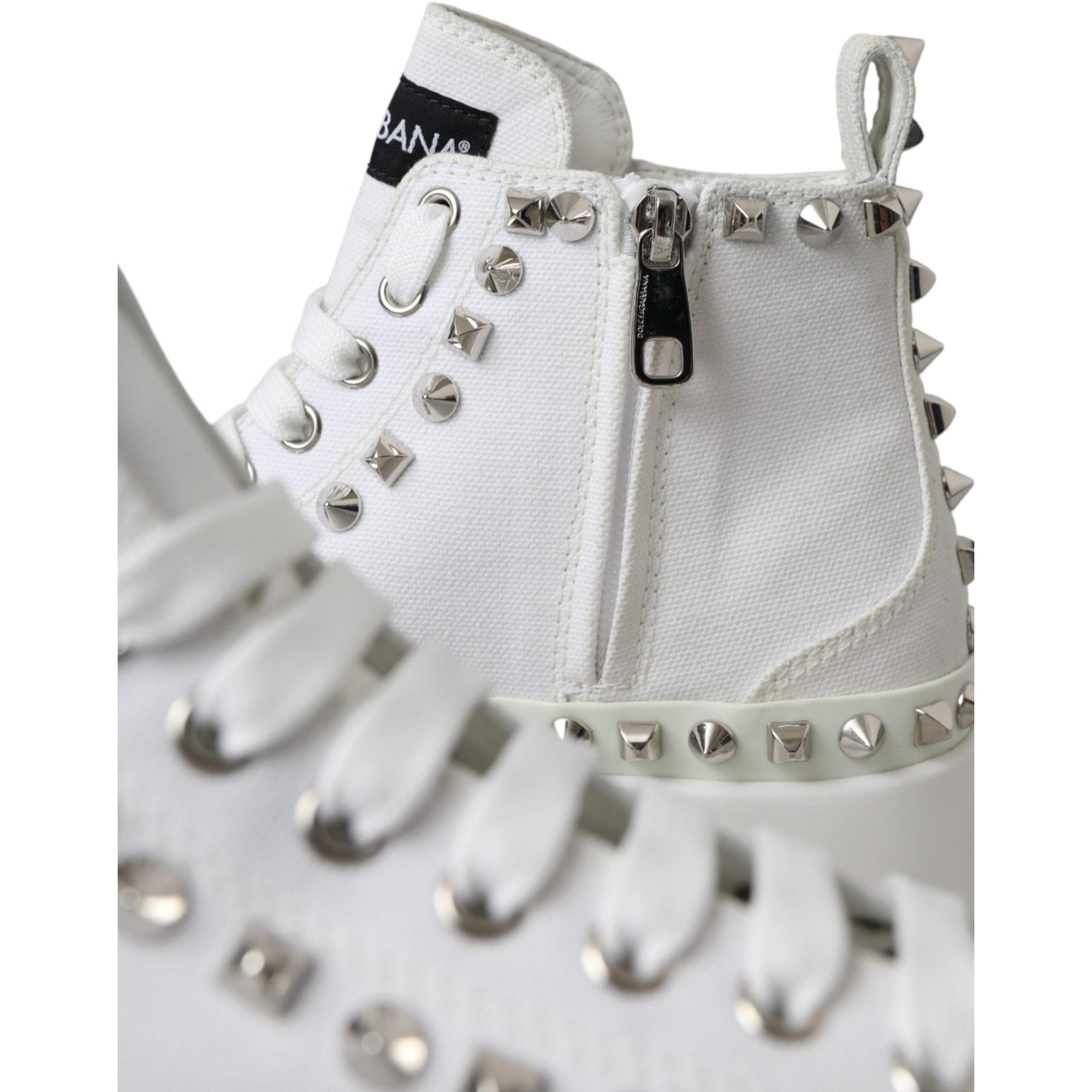 Dolce & Gabbana White Canvas Studded Sneakers Boots Shoes