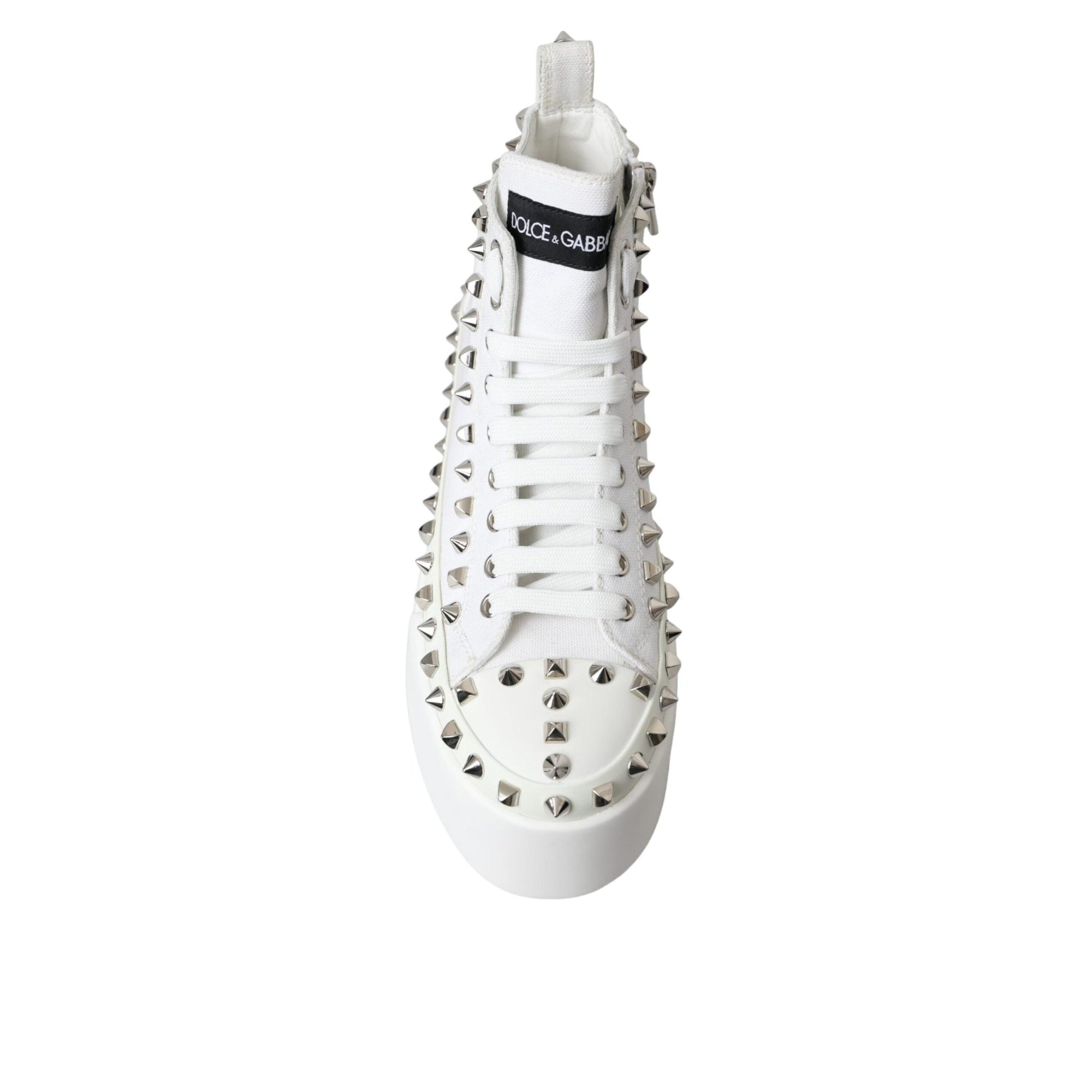 Dolce & Gabbana White Canvas Studded Sneakers Boots Shoes