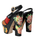 Dolce & Gabbana Multicolor Floral Crystal Platform Sandals Shoes