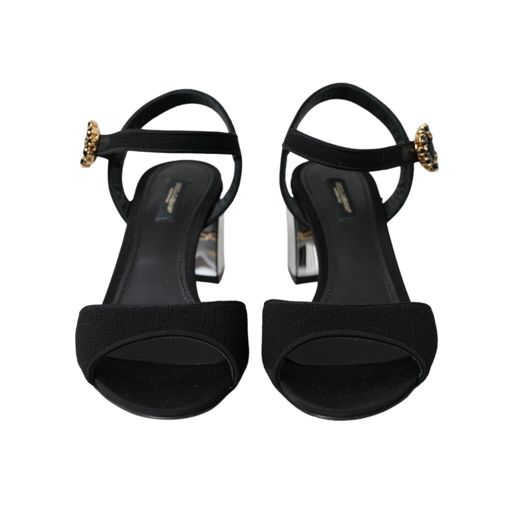 Dolce & Gabbana Black Crystal Ankle Strap Keira Sandal Shoes