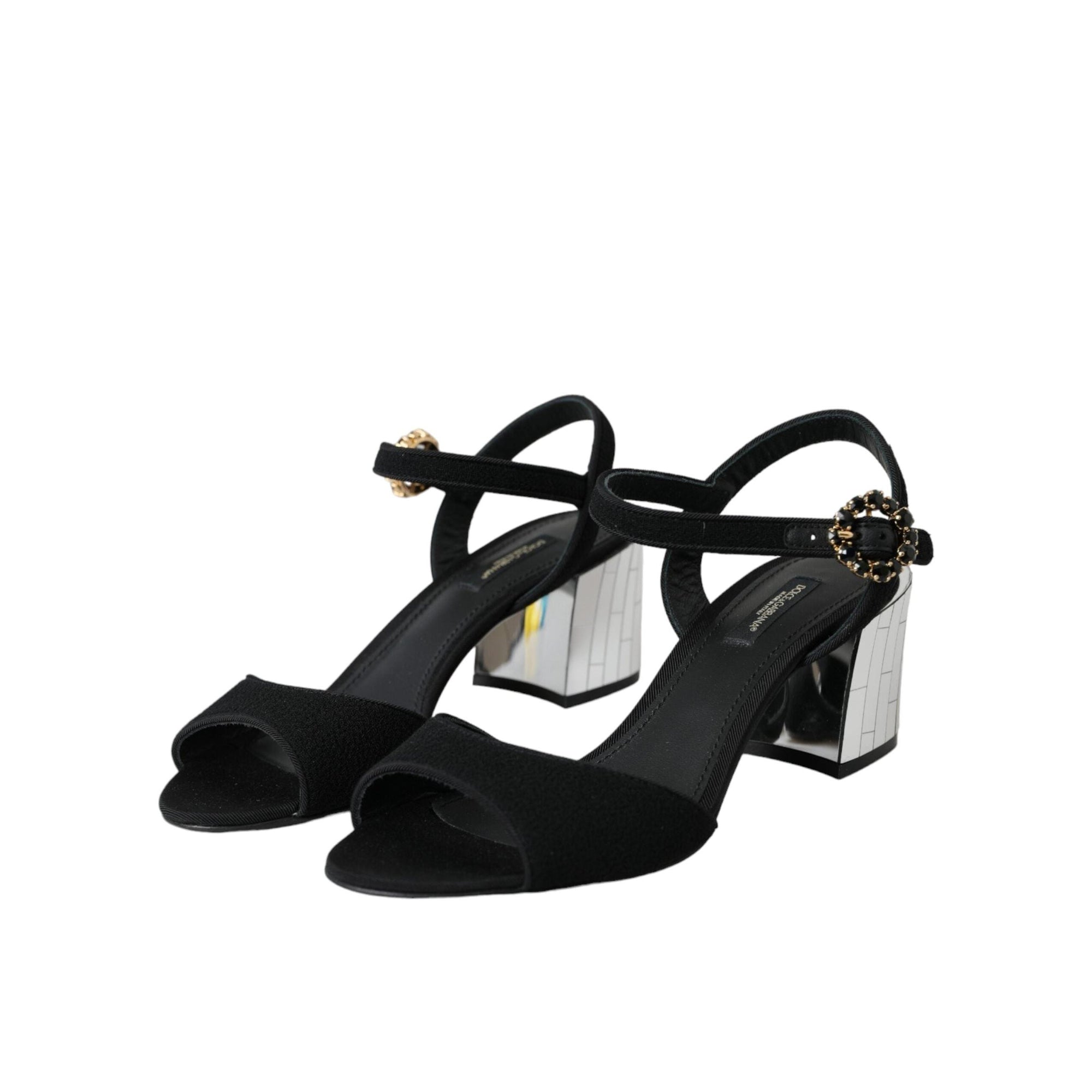 Dolce & Gabbana Black Crystal Ankle Strap Keira Sandal Shoes