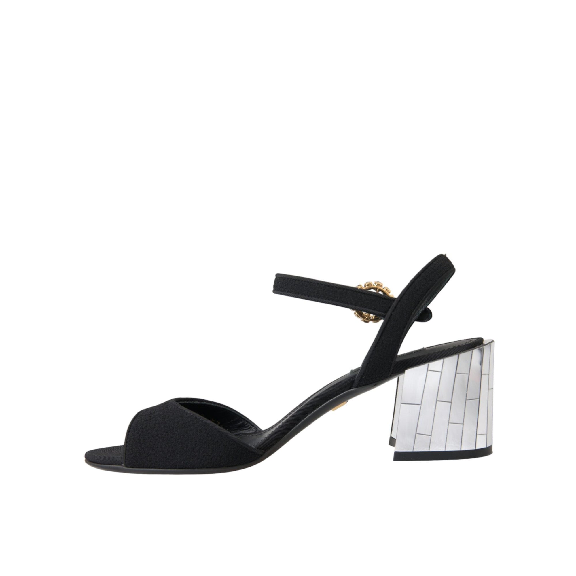 Dolce & Gabbana Black Crystal Ankle Strap Keira Sandal Shoes