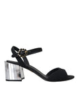Dolce & Gabbana Black Crystal Ankle Strap Keira Sandal Shoes