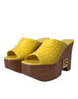 Dolce & Gabbana Yellow Leather Wood Mule Wedge Slides Shoes