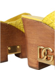Dolce & Gabbana Yellow Leather Wood Mule Wedge Slides Shoes