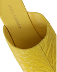 Dolce & Gabbana Yellow Leather Wood Mule Wedge Slides Shoes