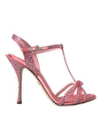 Dolce & Gabbana Pink Strass Ankle Strap Heels Sandals Shoes
