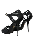 Dolce & Gabbana Black Mesh Ankle Strap Heels Sandals Shoes