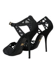 Dolce & Gabbana Black Mesh Ankle Strap Heels Sandals Shoes