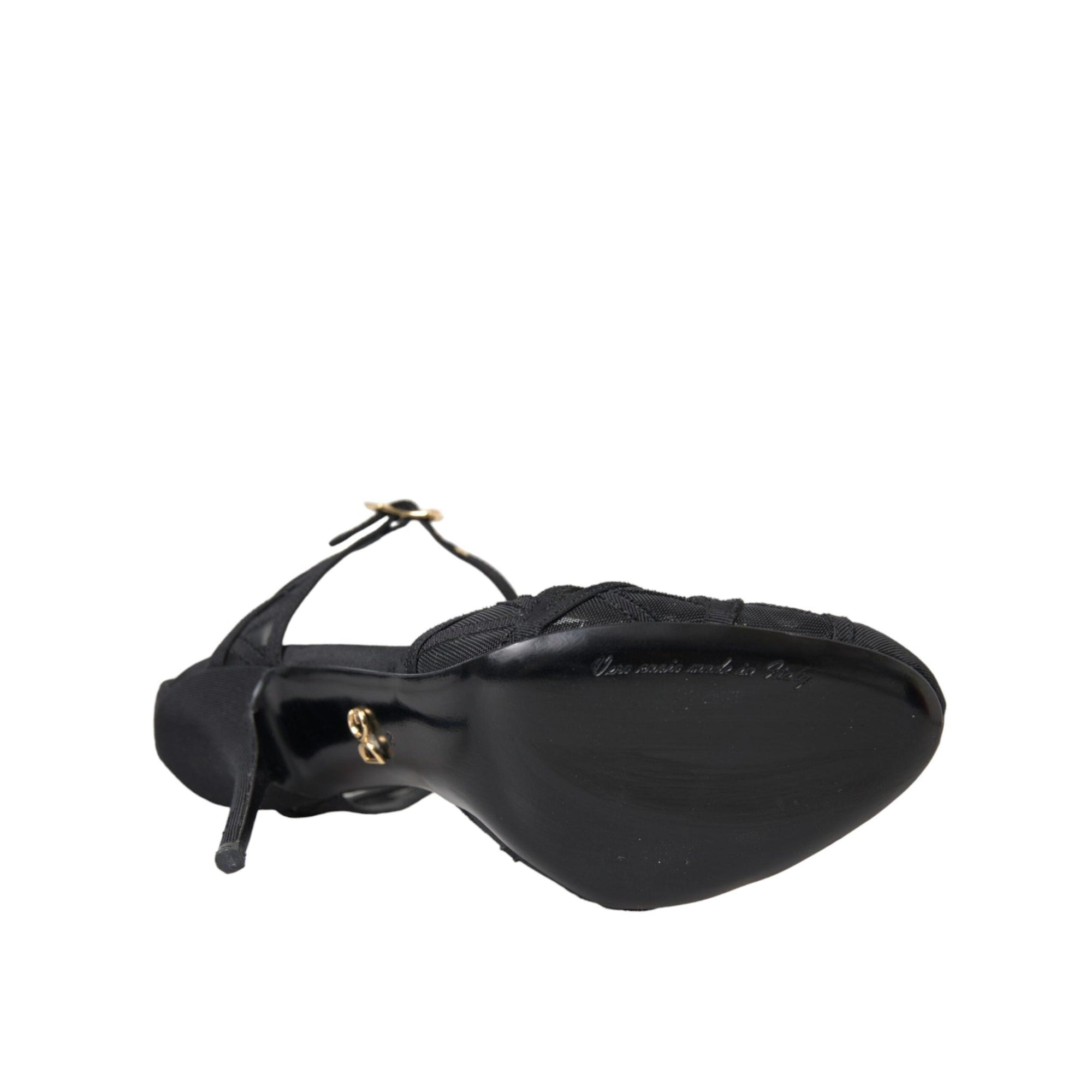 Dolce & Gabbana Black Mesh Ankle Strap Heels Sandals Shoes