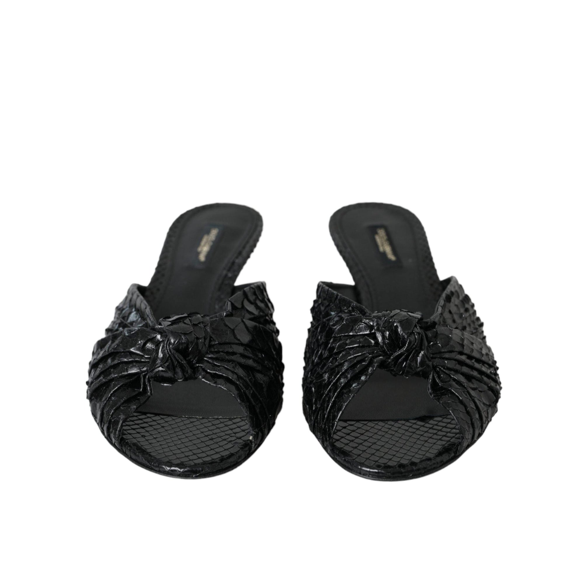 Dolce & Gabbana Black Exotic Leather Heels Slides Shoes