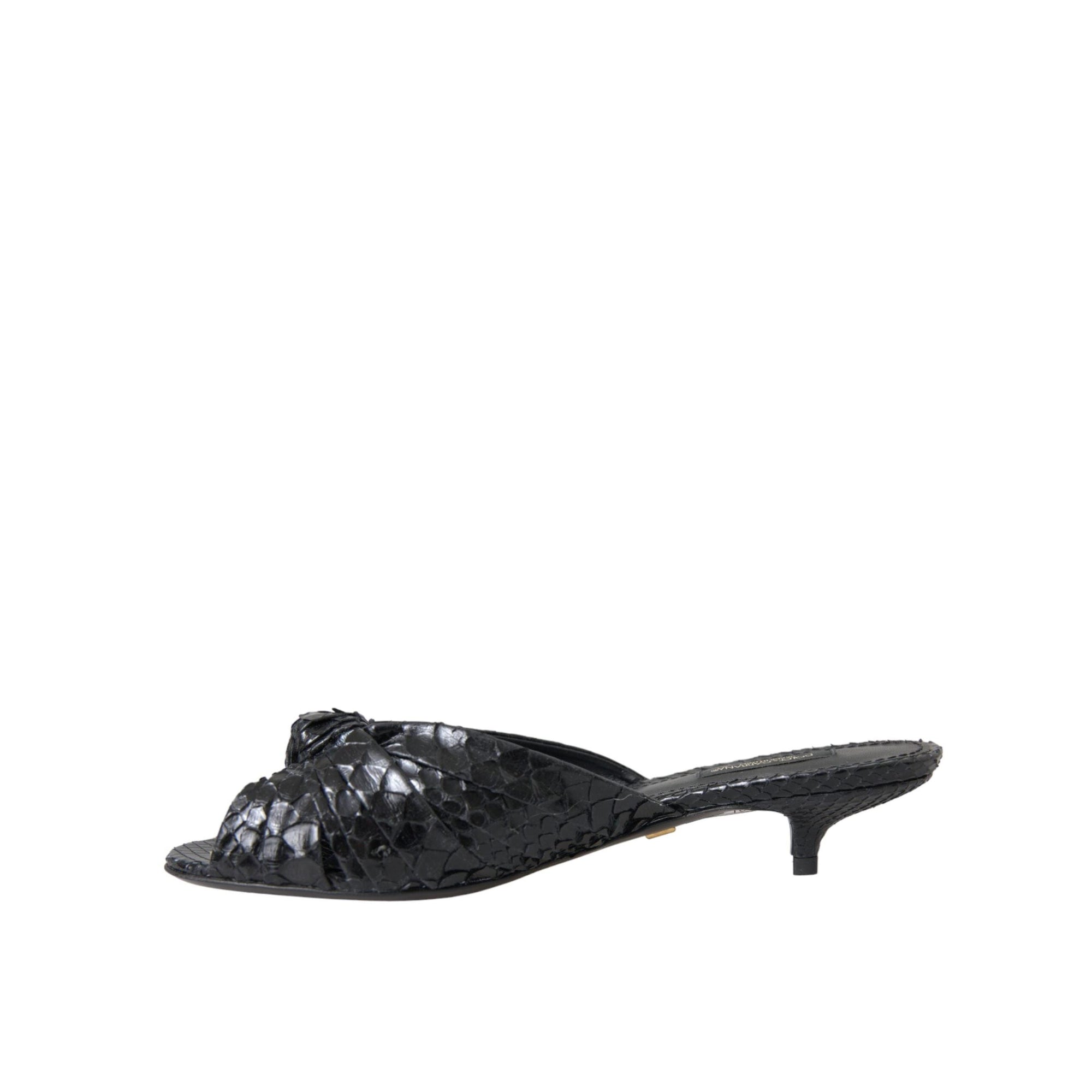 Dolce & Gabbana Black Exotic Leather Heels Slides Shoes