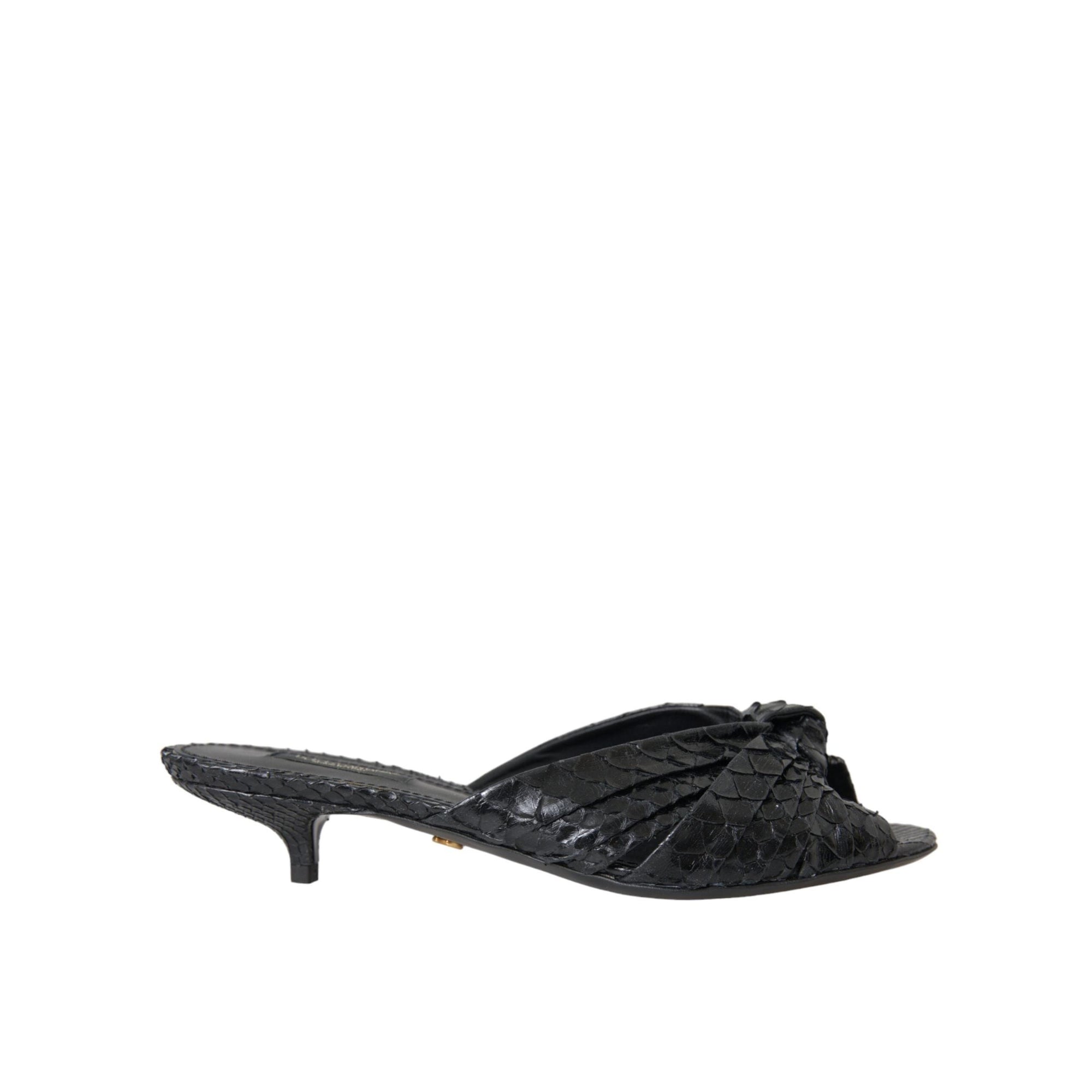 Dolce & Gabbana Black Exotic Leather Heels Slides Shoes