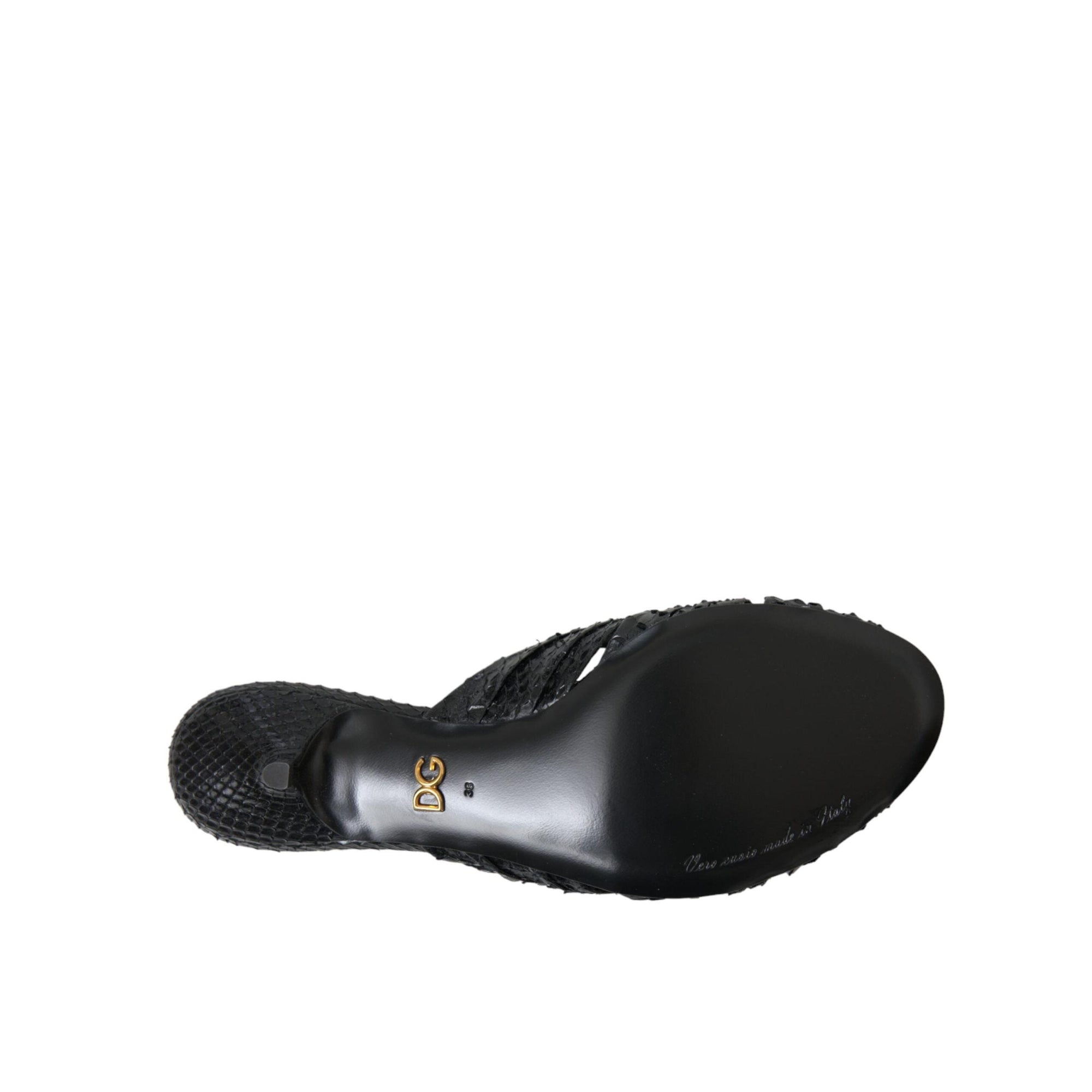 Dolce & Gabbana Black Exotic Leather Heels Slides Shoes