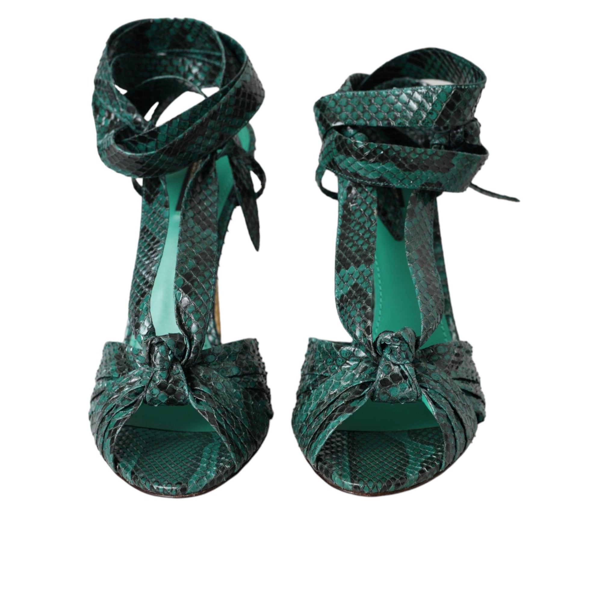 Dolce & Gabbana Green Exotic Leather Heels Sandals Shoes