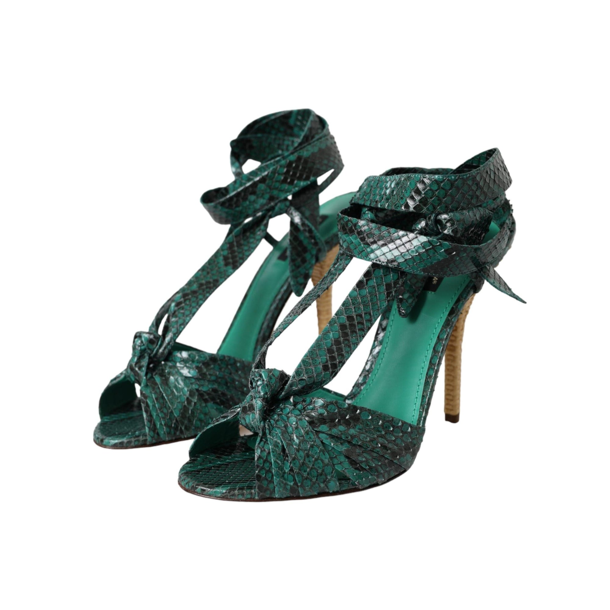 Dolce & Gabbana Green Exotic Leather Heels Sandals Shoes