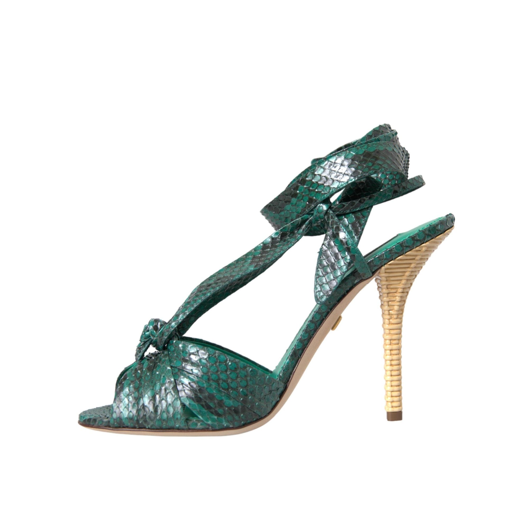 Dolce & Gabbana Green Exotic Leather Heels Sandals Shoes