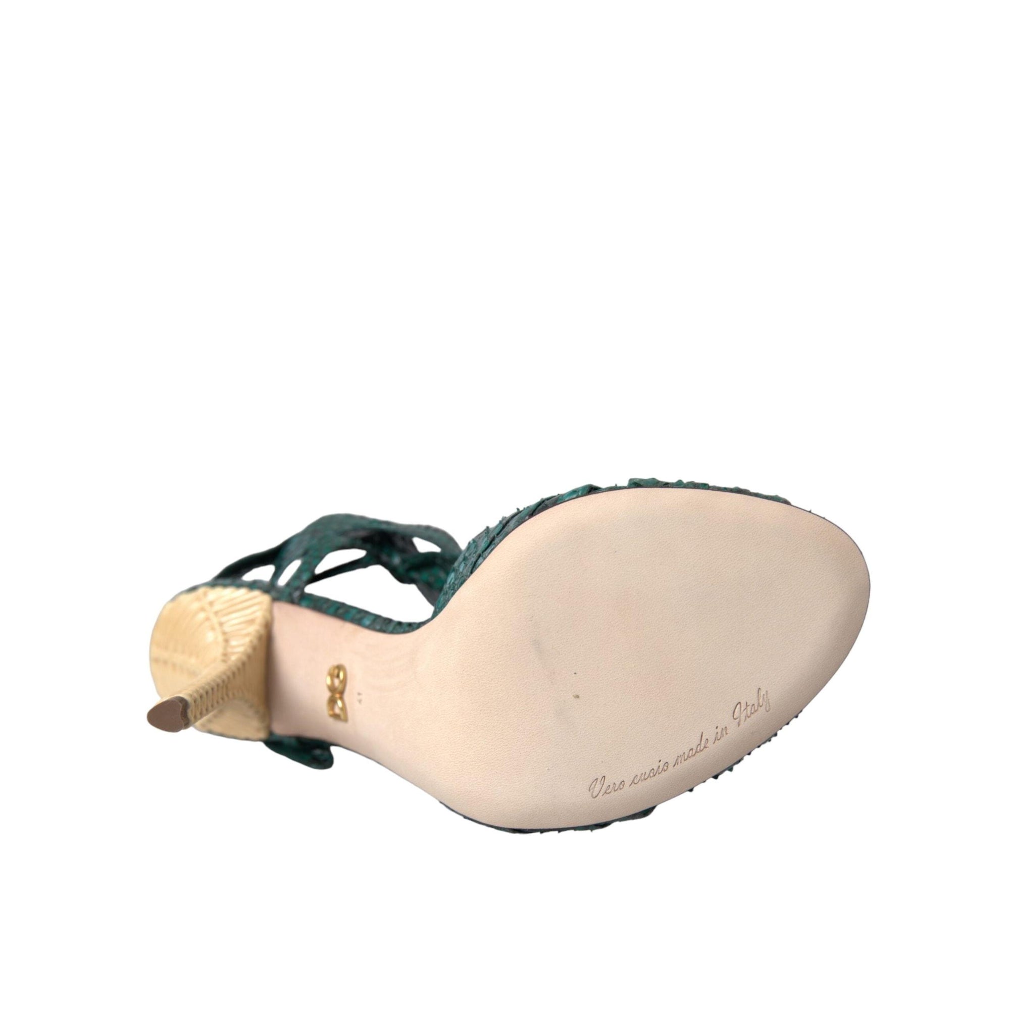 Dolce & Gabbana Green Exotic Leather Heels Sandals Shoes
