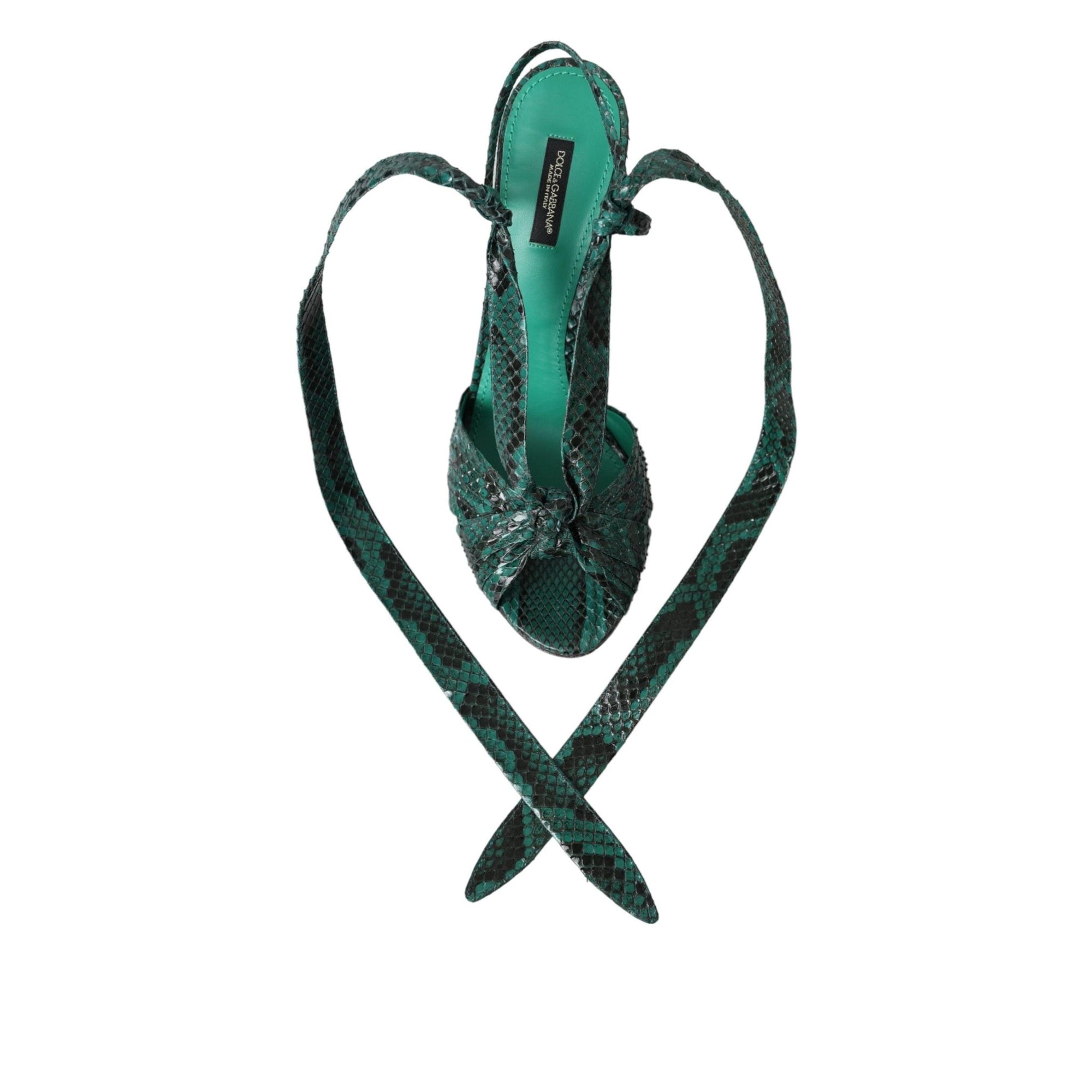 Dolce & Gabbana Green Exotic Leather Heels Sandals Shoes