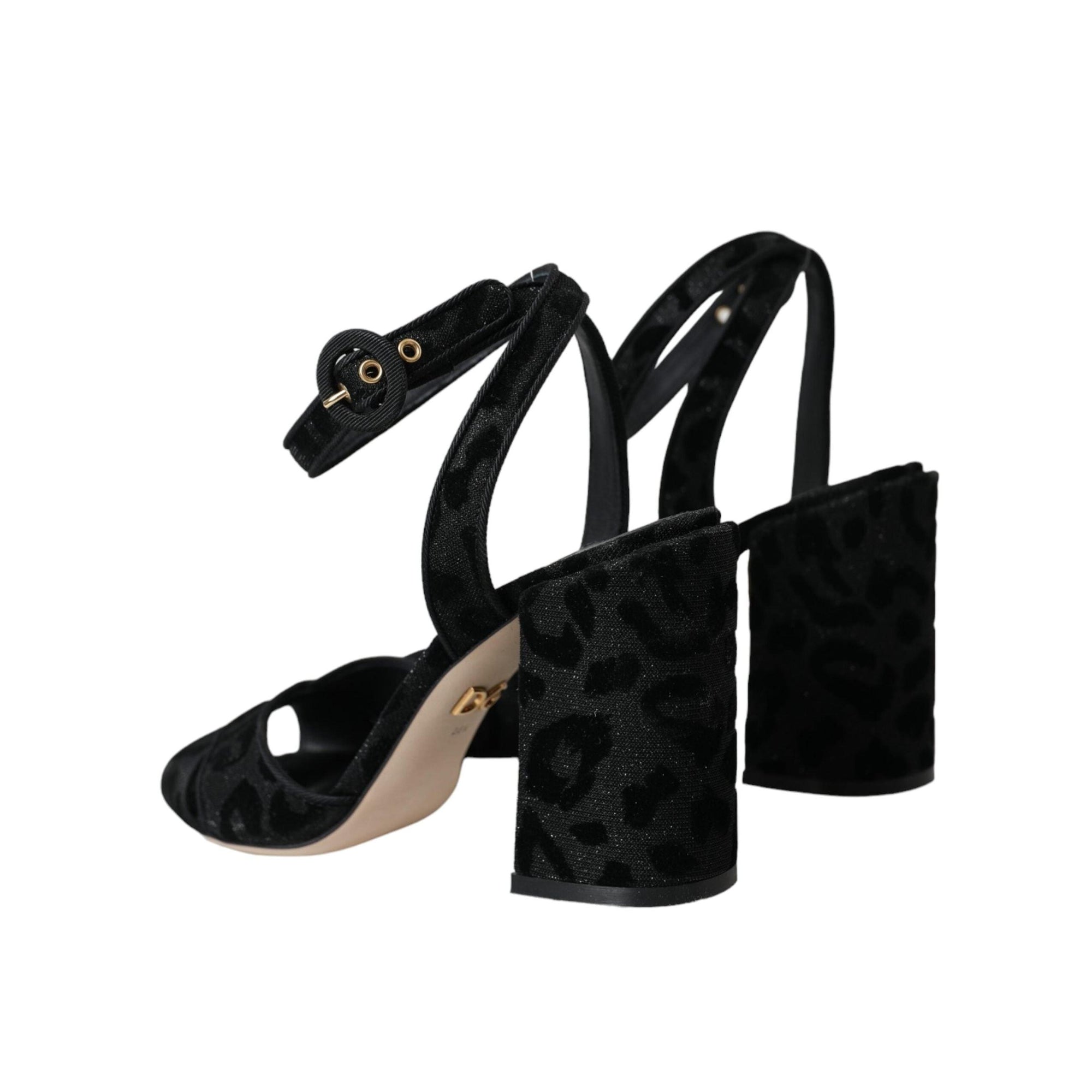 Dolce & Gabbana Black Leopard Suede Heels Sandals Shoes