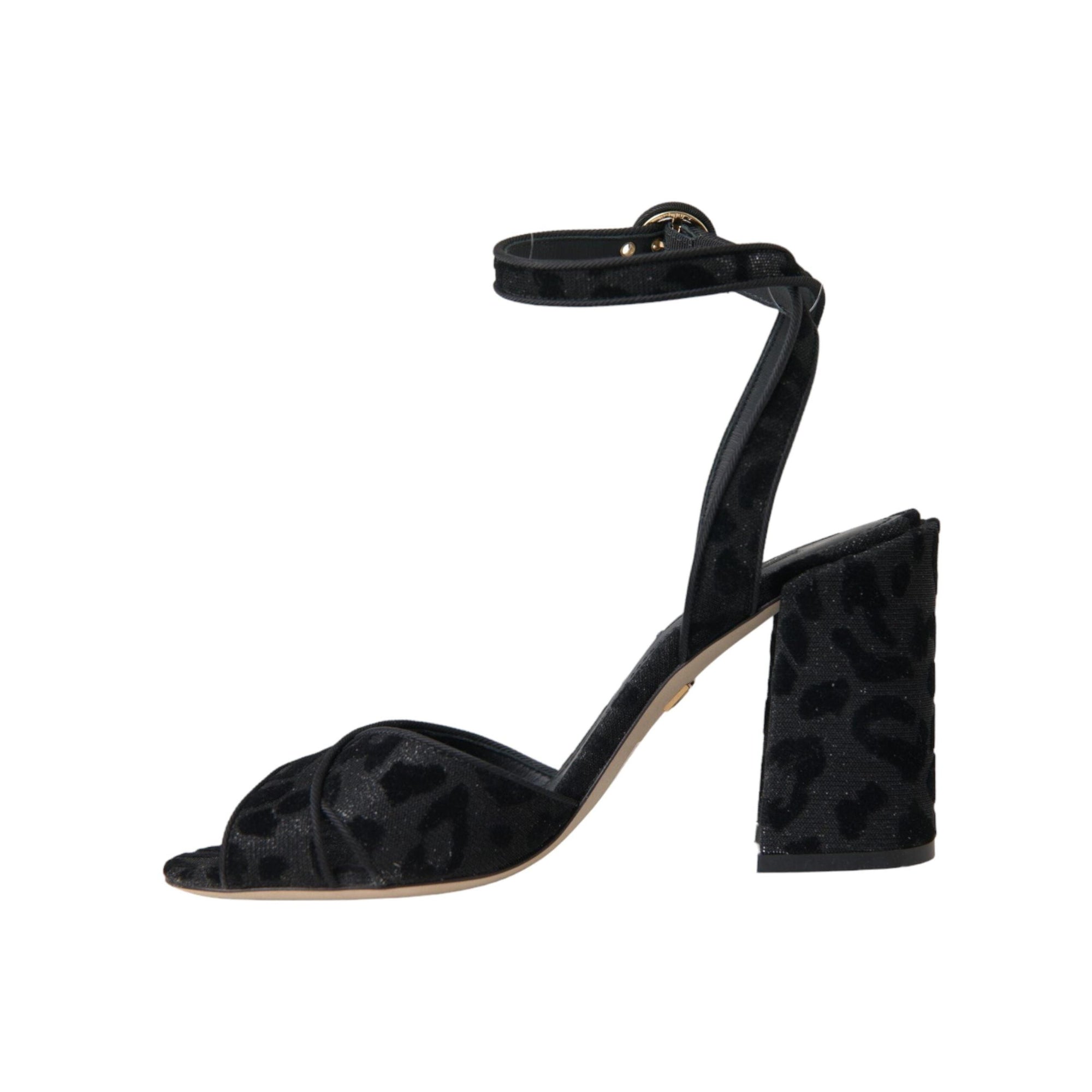 Dolce & Gabbana Black Leopard Suede Heels Sandals Shoes