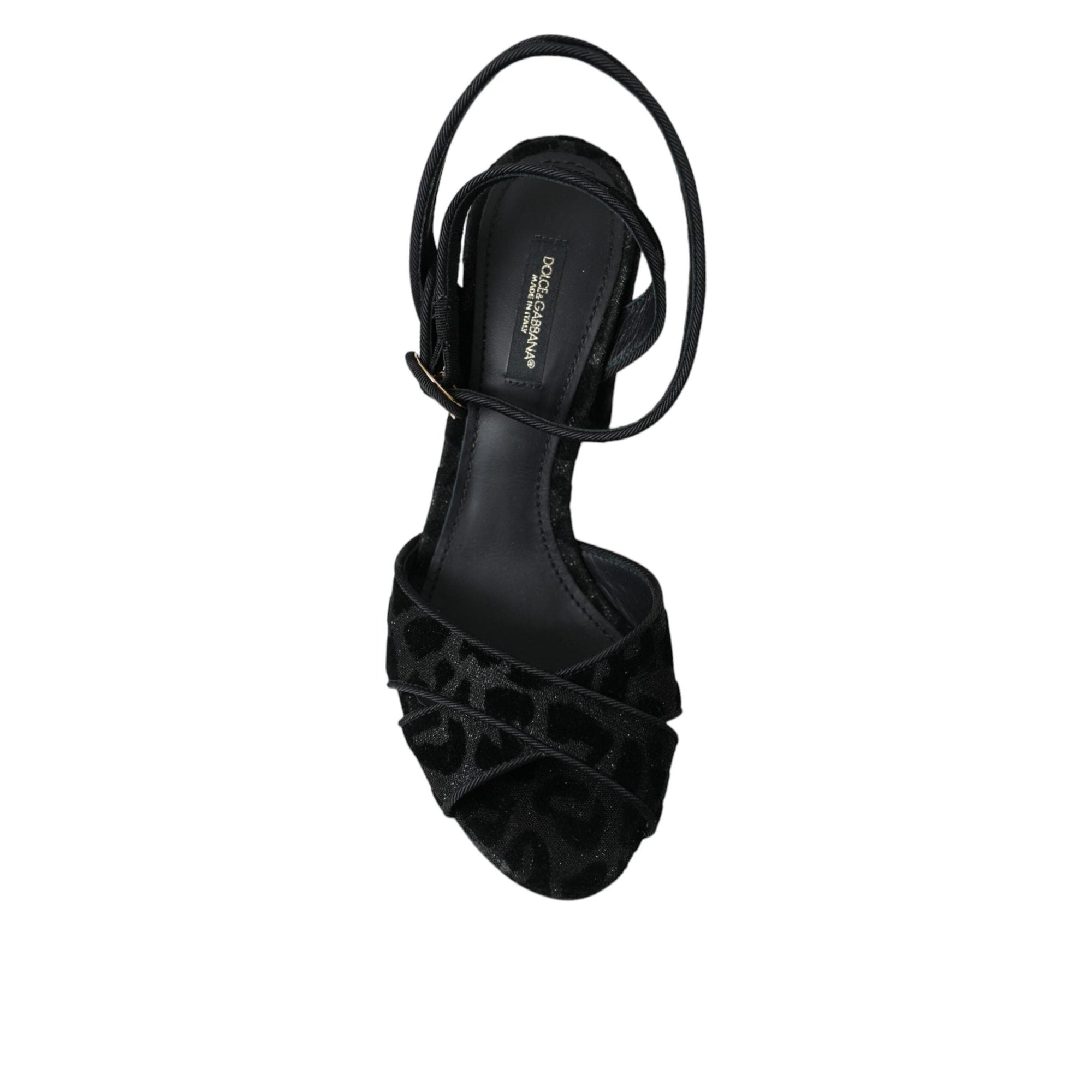 Dolce & Gabbana Black Leopard Suede Heels Sandals Shoes