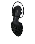 Dolce & Gabbana Black Leopard Suede Heels Sandals Shoes