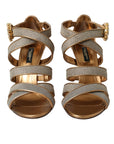 Dolce & Gabbana Bronze Crystal Strap Heels Sandals Shoes